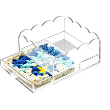 Scalloped Acrylic Needlepoint Tray with Slide-Out Drawer, 4x4″ Small Clear Display Case for Photos, Art & Embroidery