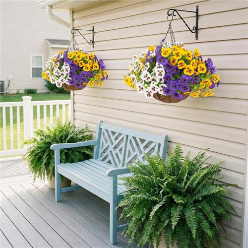 2 Sets Artificial Hanging Violet Flowers with Baskets 2