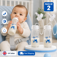 Pack of 2 Baby Feeding Bottles with Silicone Feeding Tube BPA-Free Newborn Nursing Bottle Set