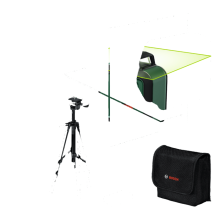 Laserlinien BOSCH - PLL 360-1 G - Mit einem Stativ TT120, einer Schutzhülle, einer Bedienungsanleitung und Batterien.