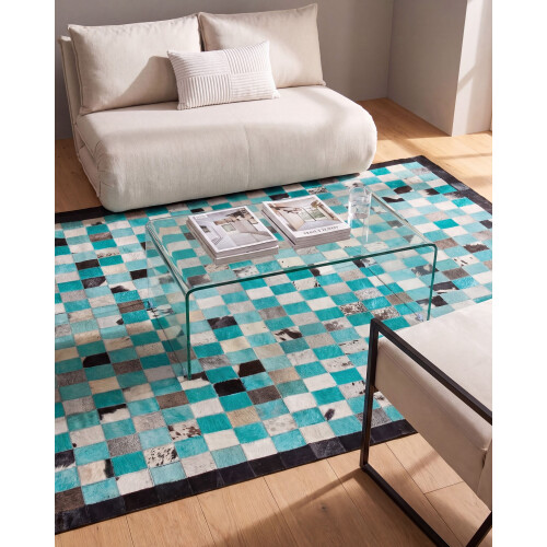 Beliani Rug NIKFER Turquoise 160 x 230 cm Leather 2