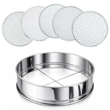 Stainless Steel Garden Sieve with 5 Interchangeable Mesh Inserts (3-12mm), Metal Soil Riddle Sifter for Stone Compost