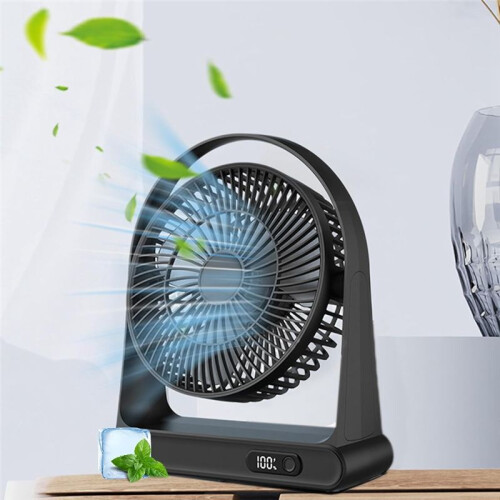 Desktop USB Kleine Ventilator, Kantoorventilator,  Draagbare Oplaadbare Digitale Displayventilator, Zwart 2
