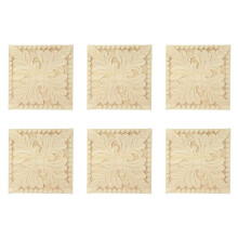 6X Natural Wood Appliques Square Flower Carving Decals Decorative Wooden Mouldings 10x10cm
