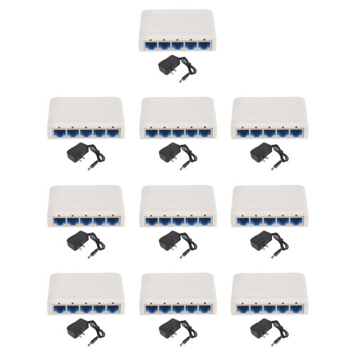 10X 5 Port Data ,Network Hub,Desktop Ethernet Splitter,Plug &  Shielded  Fanless Quiet 1