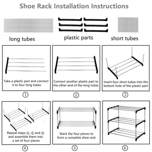2X Stackable Small Shoe Rack, Entryway, Hallway and Closet Space Saving Storage and Organization (3-Tier, Black)