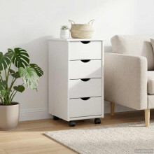 vidaXL Rolling Cabinet White 34 x 39 x 65.5 cm Solid Pine Wood