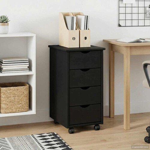 VidaXL vidaXL Rolling Cabinet Black 34 x 39 x 65.5 cm Solid Pine Wood