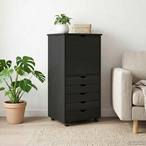VidaXL vidaXL Rolling Cabinet Black 53 x 39 x 103 cm Solid Pine Wood