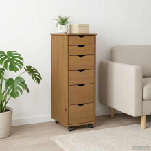 vidaXL Rolling Cabinet Honey Brown 34 x 39 x 93.5 cm Solid Pine Wood