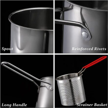 2X Deep Frying Pot with Strainer Basket Tong Stainless Steel Japanese Tempura Frying Pot for French Fries Chicken