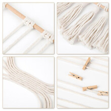2X Hängande Fotoskärm med 60 Träklämmor Macrame Vägghängande Bildhållare Collage Bildram för Boho-Dekor