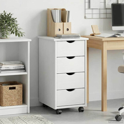 VidaXL vidaXL Rolling Cabinet White 34 x 39 x 65.5 cm Solid Pine Wood 2