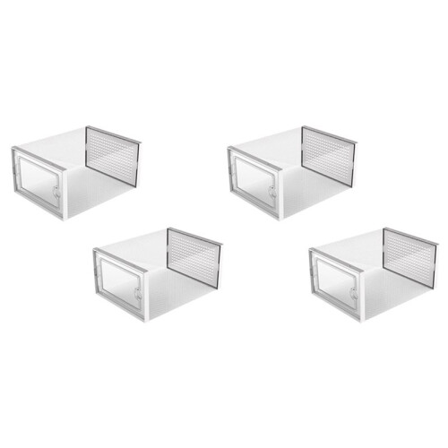 4X Shoe Storage Box, Clear Transparent Shoe Storage Boxes Hard Plastic Stackable Organiser Containers Bins White 1