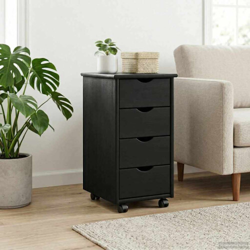 VidaXL vidaXL Rolling Cabinet Black 34 x 39 x 65.5 cm Solid Pine Wood 2