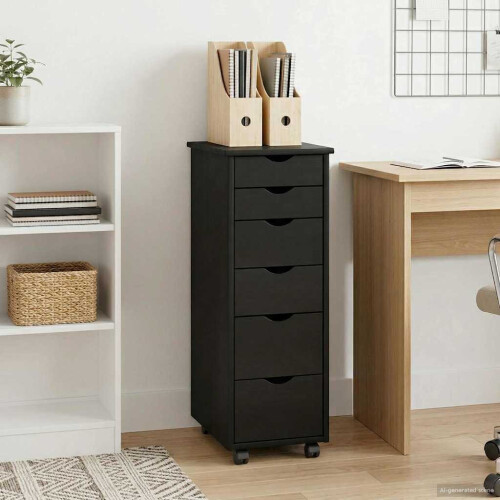 VidaXL vidaXL Rolling Cabinet Black 34 x 39 x 93.5 cm Solid Pine Wood 2