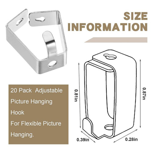 40 Pack Adjustable Picture Hanging Hook Rail Hanger Hooks for Art Hanging Systems and Other Picture Display Systems