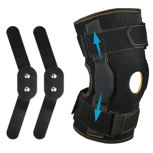 Hinged Knee Support Brace Adjustable Open Patella with Parallel Straps & Dual Side Stabilizers for Joint Pain Relief M 1