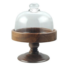 Elegante Taartstandaard met Glazen Deksel - Dessertbord van Hout en Glas, Dim Sum-Schaal, Broodbord S