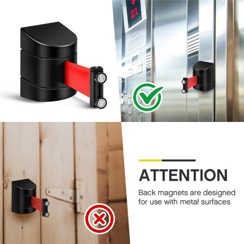 16.4 Ft Magnetic Retractable Wall Barrier Wall Mounted Crowd Control Barrier Safety Belt with ABS Case 2PCS 2