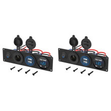 2X 4 i 1 12V USB-Panel+LED Voltmete &Dubbel USB-Laddaruttag Ström&Cigarettändaruttag & Toogle Panel Blå