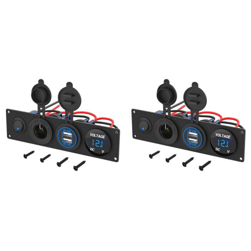 2X 4 in 1 12V USB Panel+LED Voltmete &Dual USB Charger Socket Power&Cigarette Lighter Socket & Toogle  Panel