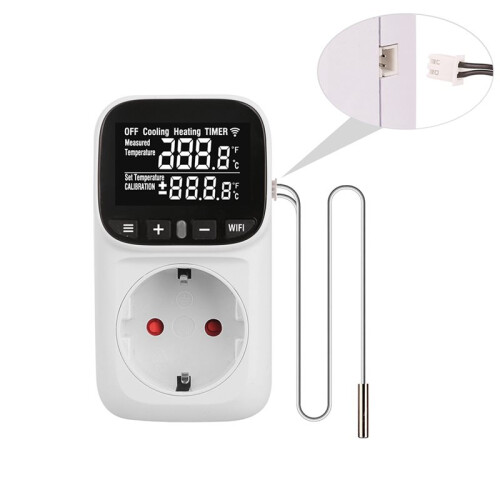 2X TUYA WIFI  Temperrature Controller Socket with Sensor  Thermostat 16A Remote Control EU Plug 2
