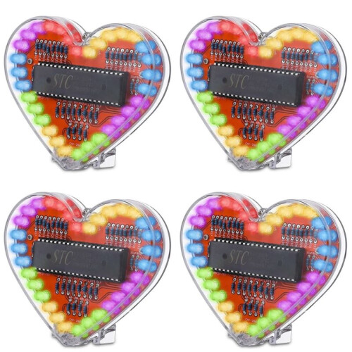 4X Heart Shaped RGB LED Flashing Light Module DIY Electronic Kit Water Lamp Soldering Project Practice
