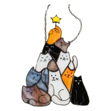 Kat Kerstboom Zonnevanger Acryl Gestapelde Kittens Hangende Ornament Kleurrijke Boom Kerstversiering voor Raam