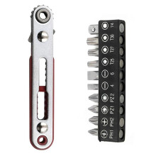 Flat Ratchet Wrench 90 Degree Offset Screwdriver Handle with Bit Set Dual Drive Ratchet Wrench Hand Tool
