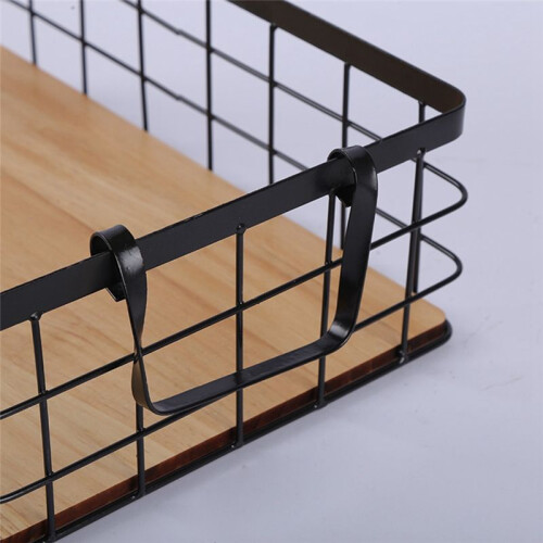 Double-Ear Rectangular Kitchen Storage Basket Handle Basket Wrought Iron Basket Solid Wood Bottom Fruit Basket 2