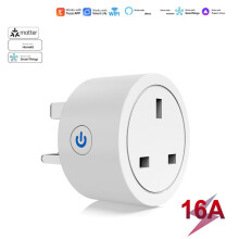 TUYA Matter 16A Plug Socket with Power Monitor Timing Function Voice Control Works Metering and Billing UK Plug