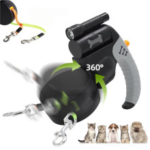 Auto Retractable Double-Headed Dog Leash Rope for 2 Dogs with LED Flashlight 360 Degree Dual Traction Rope Pet Supplies
