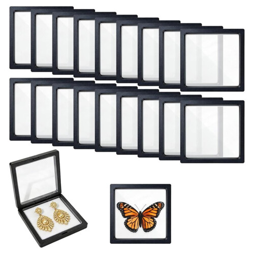 Schwebende Vitrine, Schwarz 20er Pack 3D Schwebender Rahmen Display Halter 9x9x2 cm Displayständer 1
