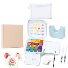 Reis Aquarelverfset - Pocket Aquarelverfkit met 16 Kleuren, Schetsboek, Kwast, Clip, voor Beginners B
