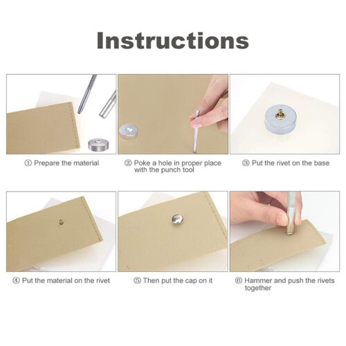 483Pcs Leather Rivets Double Cap Rivet Kit 3 Size with 3 Tools for DIY  Repairs and Decoration 2