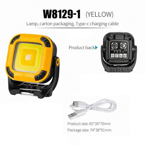 Portable LED Work Light USB Rechargeable Lantern 180-Degree Rotatable Car Repair Work Light Yellow 1
