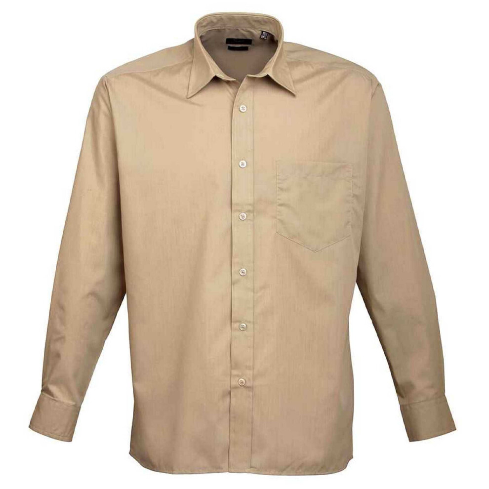 Premier (18In, Khaki) Mens Poplin Long-Sleeved Shirt