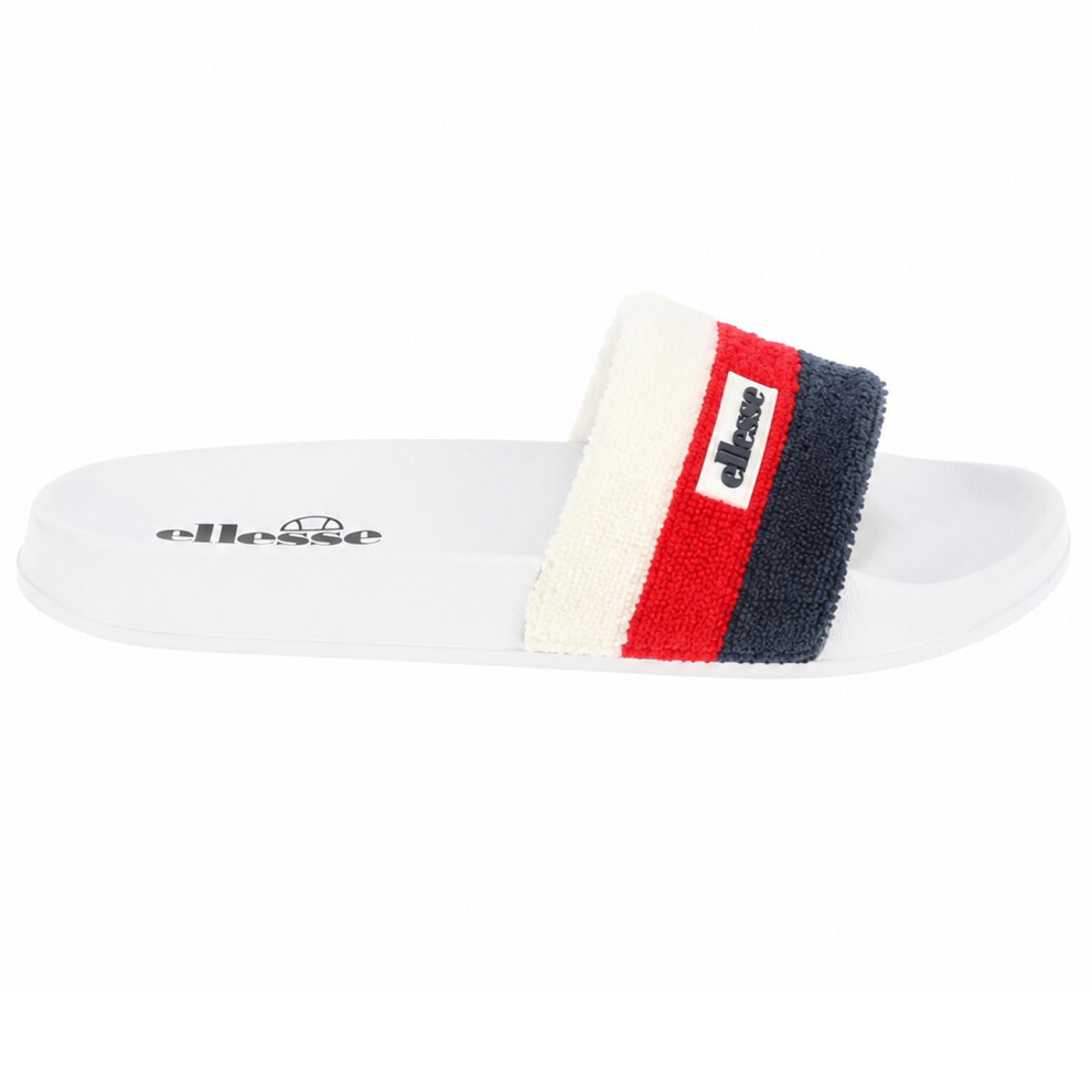 Ellesse (10 Uk, White/Red) Mens Triple Stripe Terrycloth Open Toe Slides