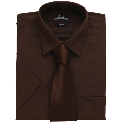 Premier (15.5, Brown) Premier Mens Short Sleeve Formal Poplin Plain Work Shirt 2