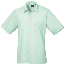 (16, Aqua) Premier Mens Short Sleeve Formal Poplin Plain Work Shirt