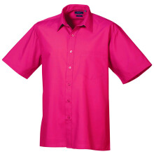 (17.5, Hot Pink) Premier Mens Short Sleeve Formal Poplin Plain Work Shirt