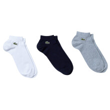 (9 UK-11 UK, Black/White/Grey) Lacoste Mens Embroidered Logo Trainer Socks (Pack of 3)