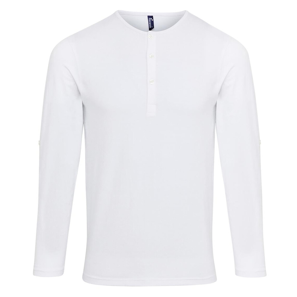 Premier (L, White) Mens Long John Roll Sleeve Tee