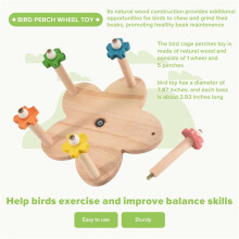 Bird Toy Rotating Perch Toy, Wooden Parrots Wheel Toy with Perches, Hanging Bird Stand Cage Accessories