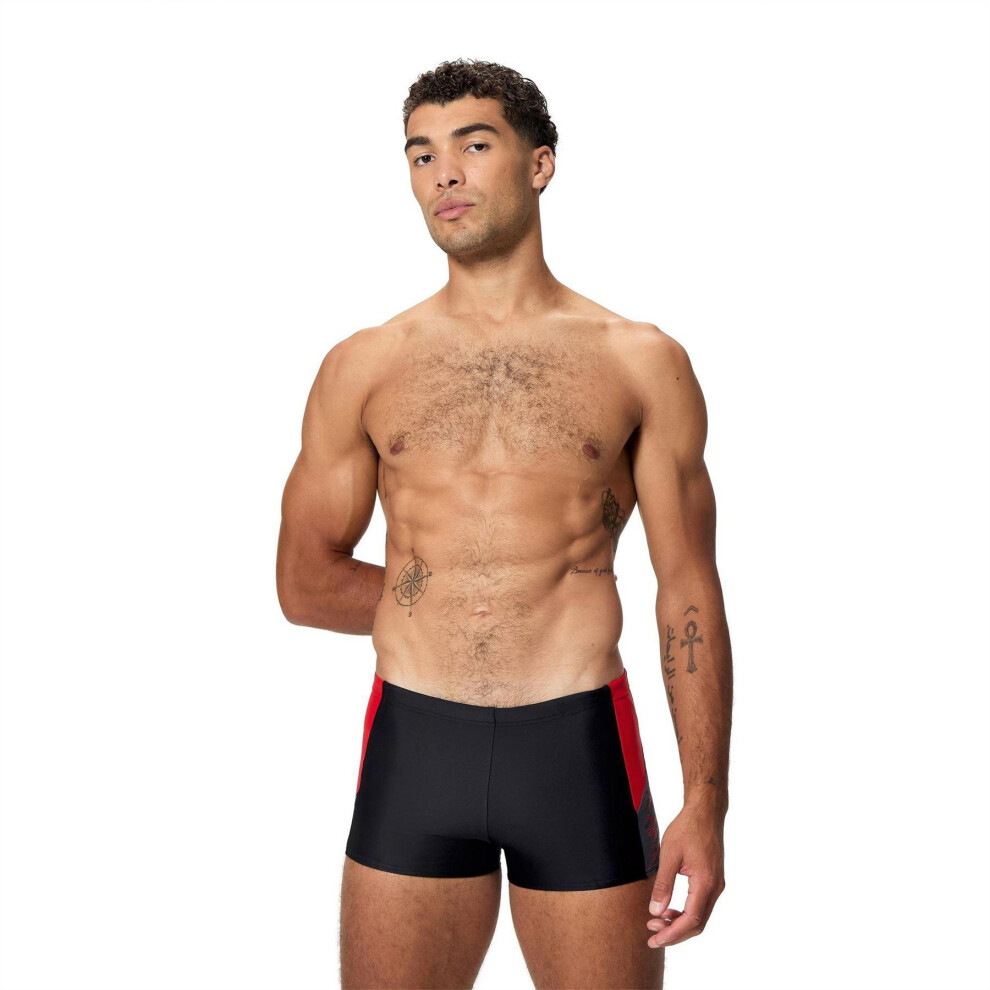 Speedo (S, Black/Red) Mens Dive Aquashort Swimming Trunks