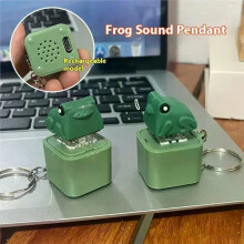 Funny Croaking Frog Keychain Rechargeable Keyboard Fidget Sound Keyring with LED Light for Stress Relief