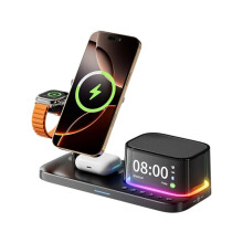 5 in 1 WIreless Charging Station with Speaker and Alarm Clock & Night Light, Fast Charger Stand for Smartphone