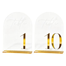 Numéros de Table de Mariage en Acrylique 1-10, Panneaux Arqués de 5x7 Pouces avec Supports Dorés pour la Réception