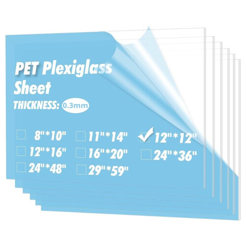 12-Pack 12x12" PET/Plexiglass Sheets, Transparent Clear Plastic Panels for Crafts, DIY Projects